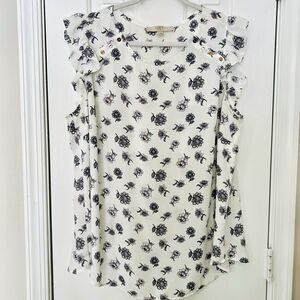 Ann Taylor Loft Plus White Blue & Pink Floral Chiffon Billowy Flowy Blouse Sz 16